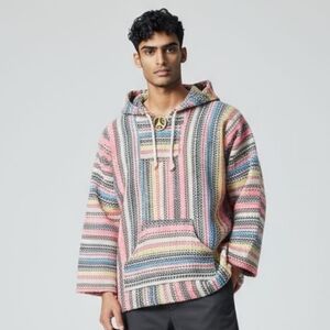 Baja Joe XL Multicolor Striped Woven Eco Friendly Hoodie Beach Pullover